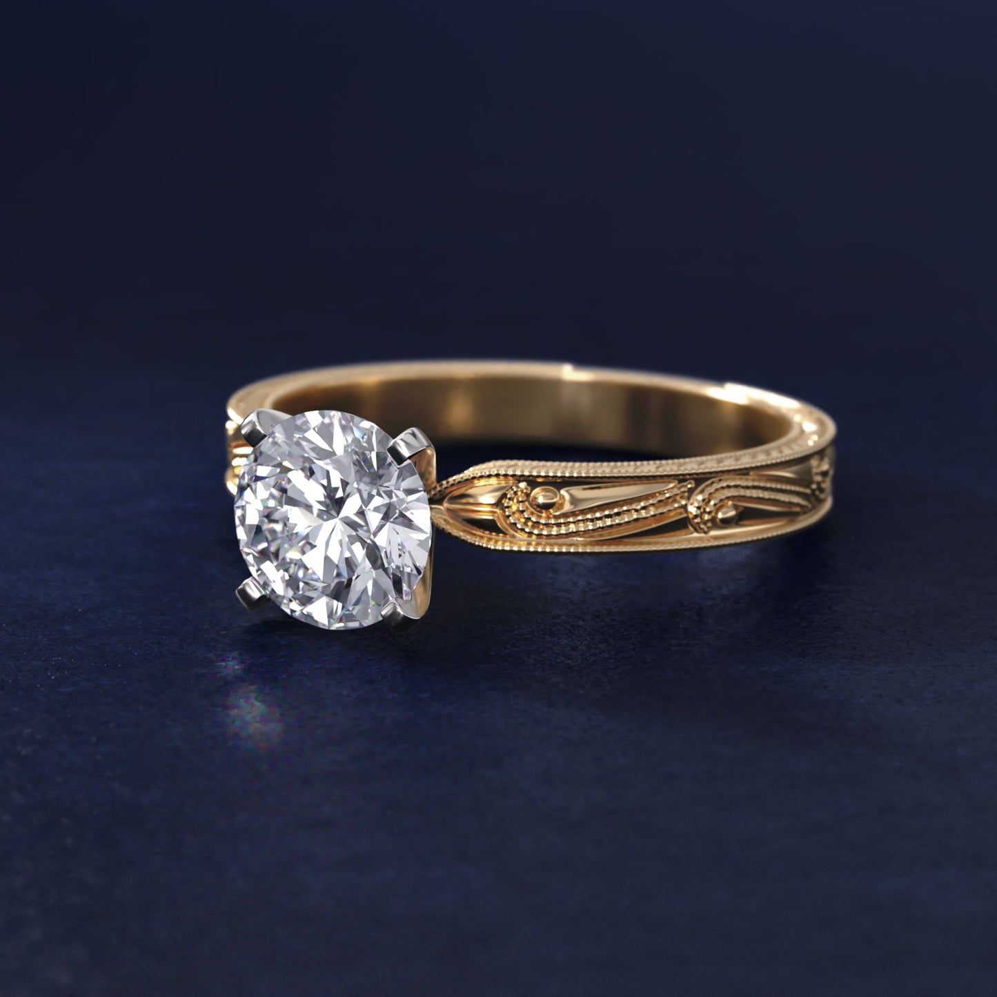 Engraved Solitaire Engagement Ring In 18k Yellow Gold By James Allen - Round Center