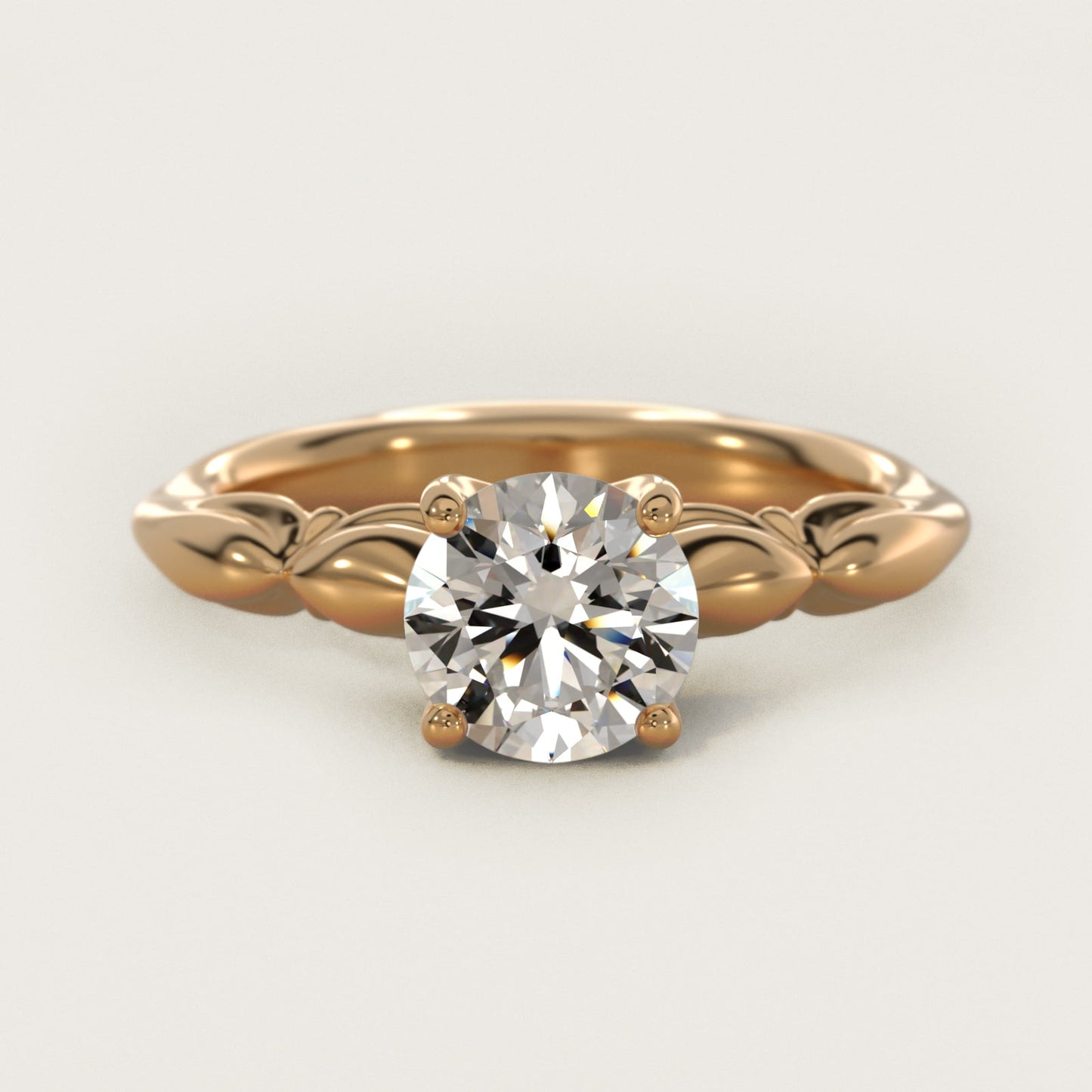 Engraved Solitaire Plus Diamond Engagement Ring in 18k Yellow Gold - Round Center