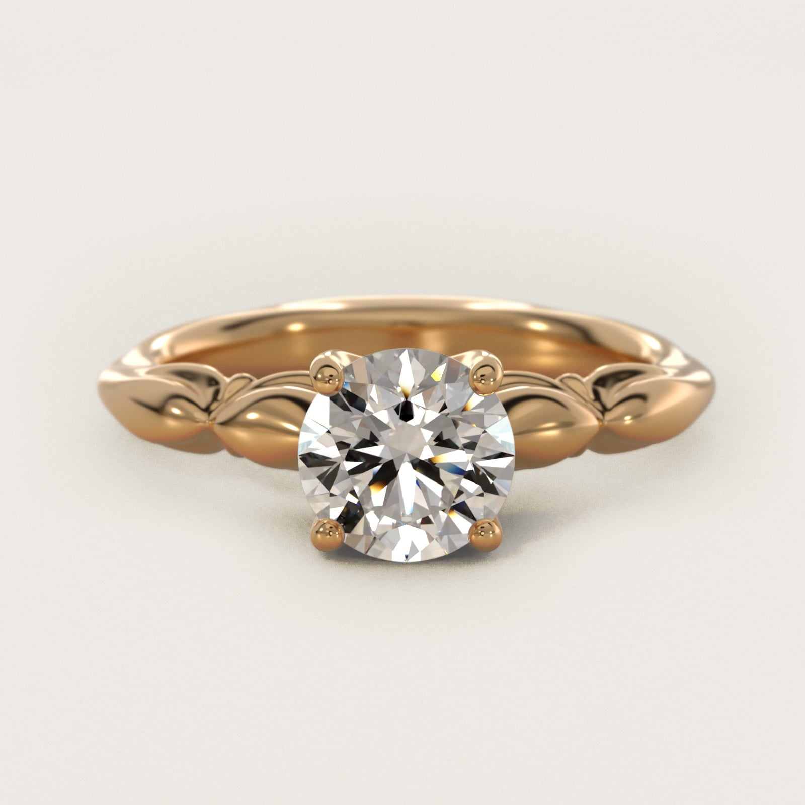Engraved Solitaire Plus Diamond Engagement Ring in 14k Yellow Gold - Round Center