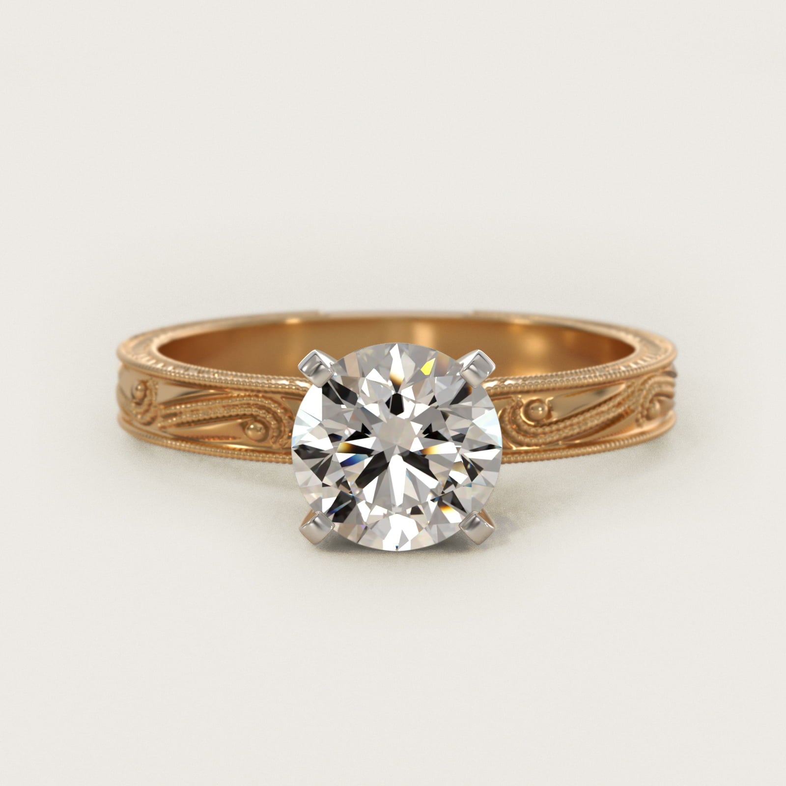 Engraved Solitaire Engagement Ring In 18k Yellow Gold By James Allen - Round Center