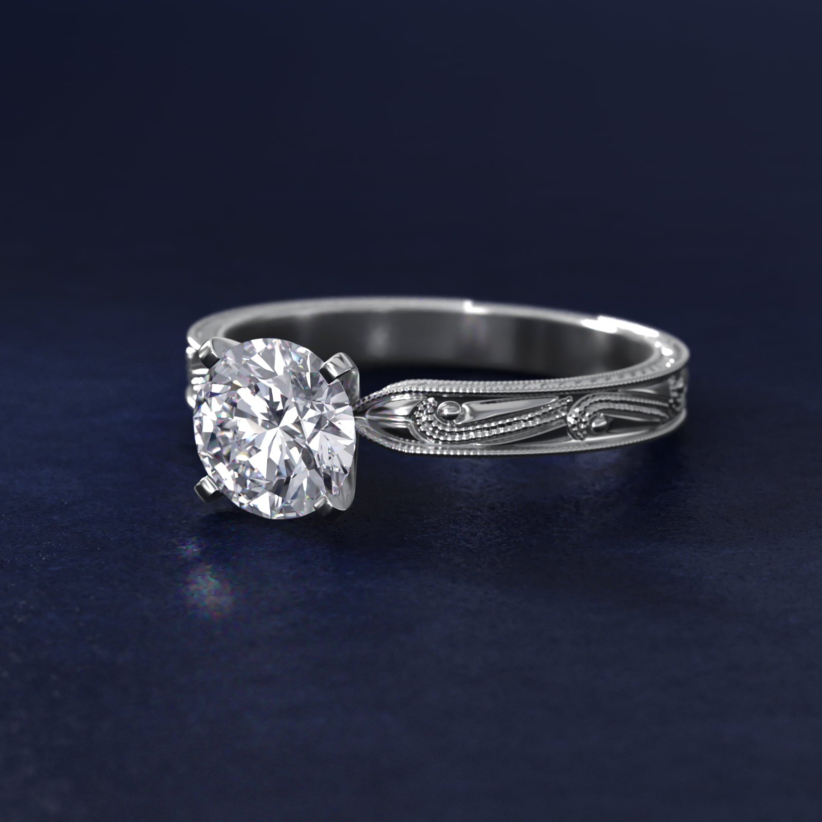 Engraved Solitaire Engagement Ring In Platinum By James Allen - Round Center