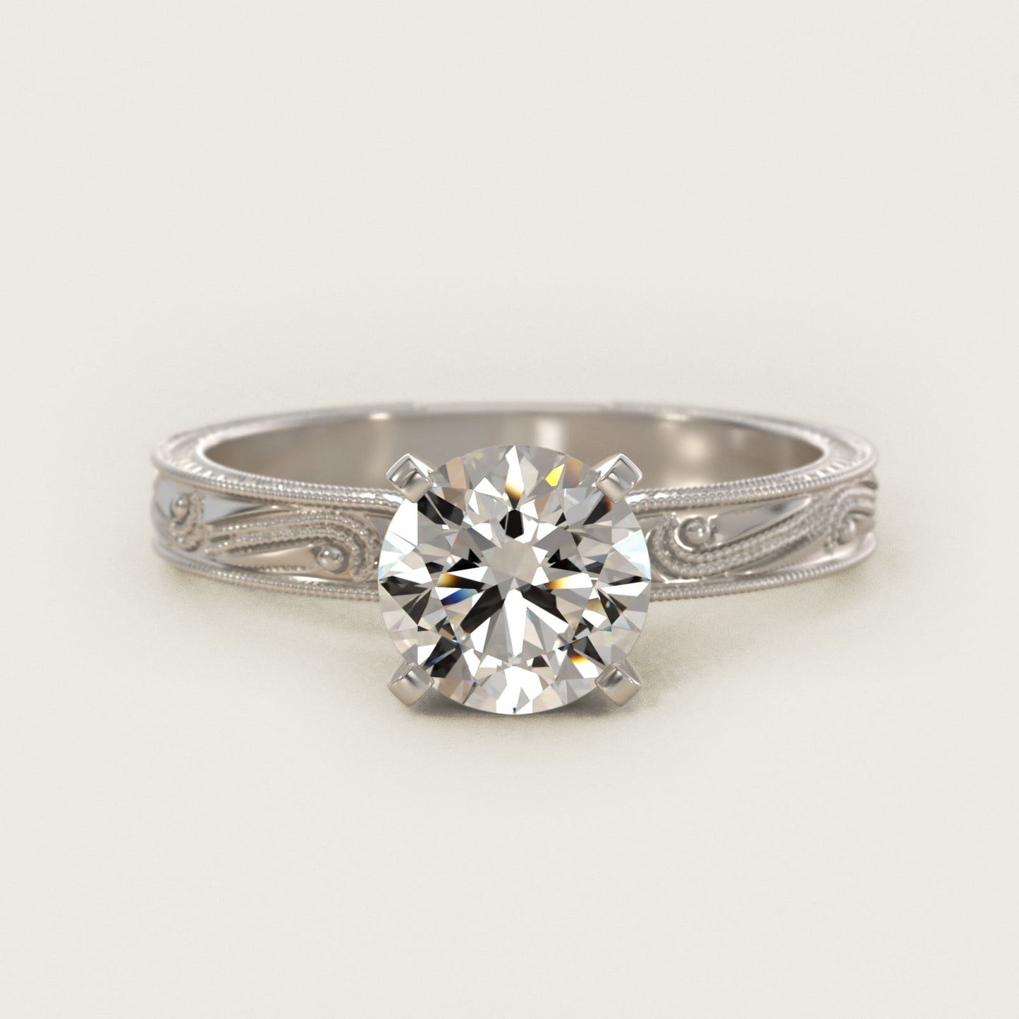 Engraved Solitaire Engagement Ring In Platinum By James Allen - Round Center