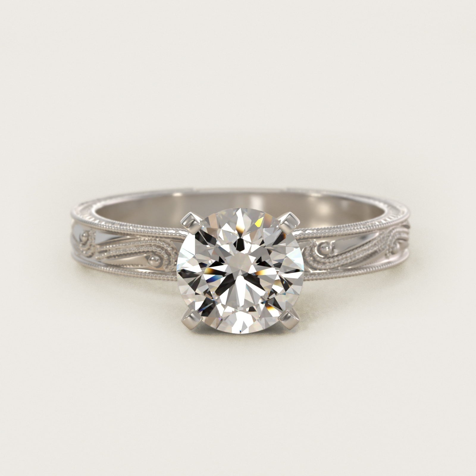 Engraved Solitaire Engagement Ring In Platinum By James Allen - Round Center