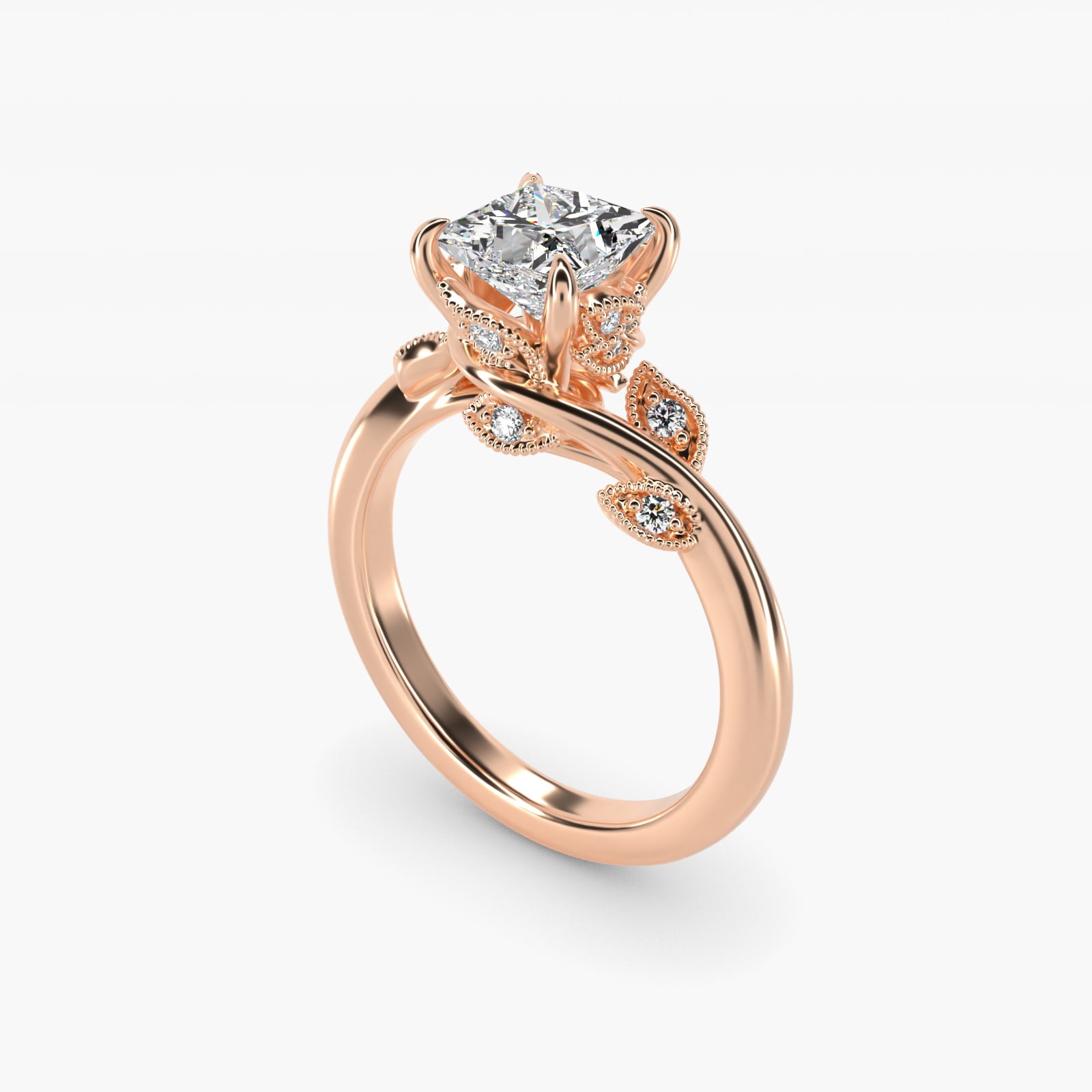 Entangled Vines Side Stone Diamond Engagement Ring In 14K Rose Gold By James Allen - Princess Center