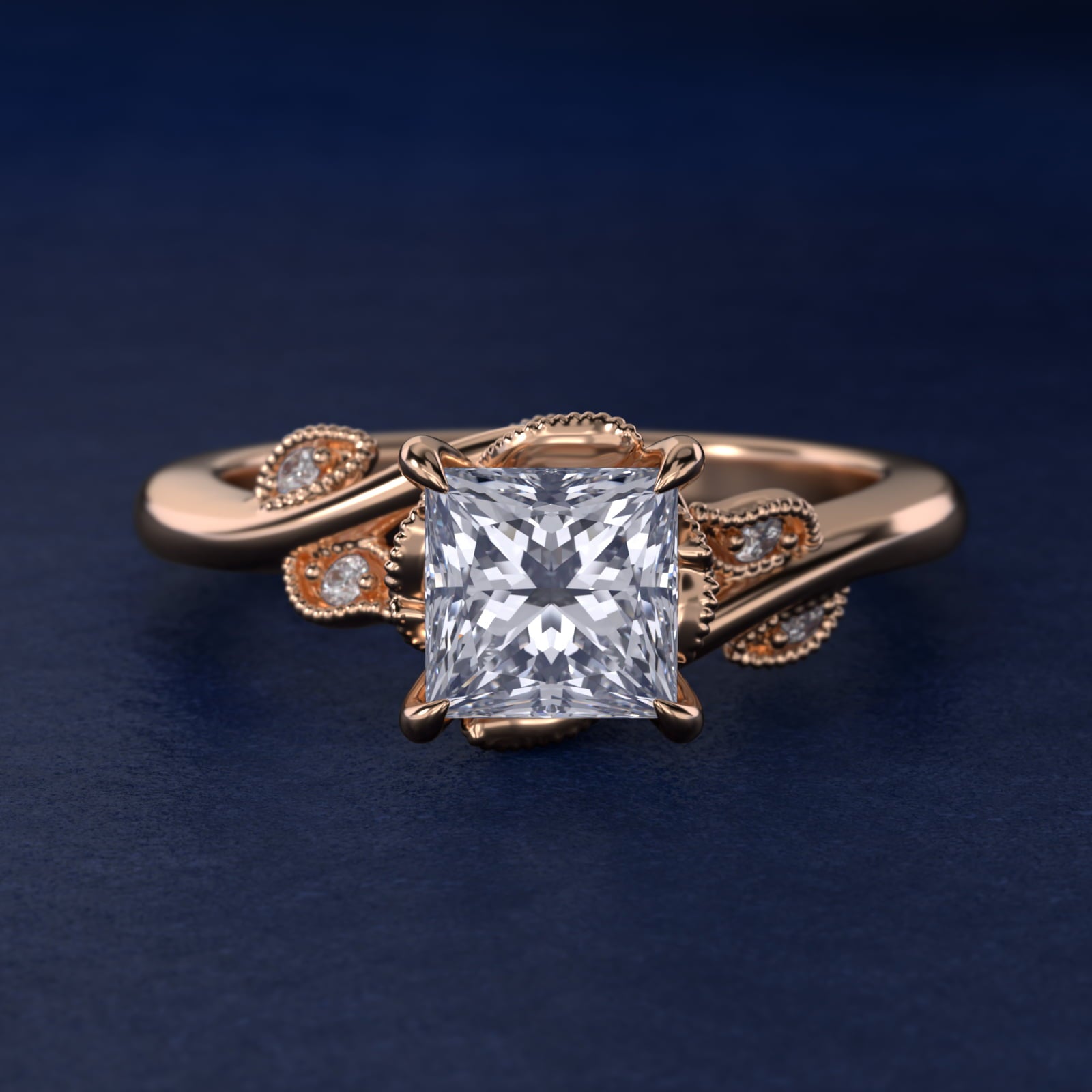 Entangled Vines Side Stone Diamond Engagement Ring In 14K Rose Gold By James Allen - Princess Center