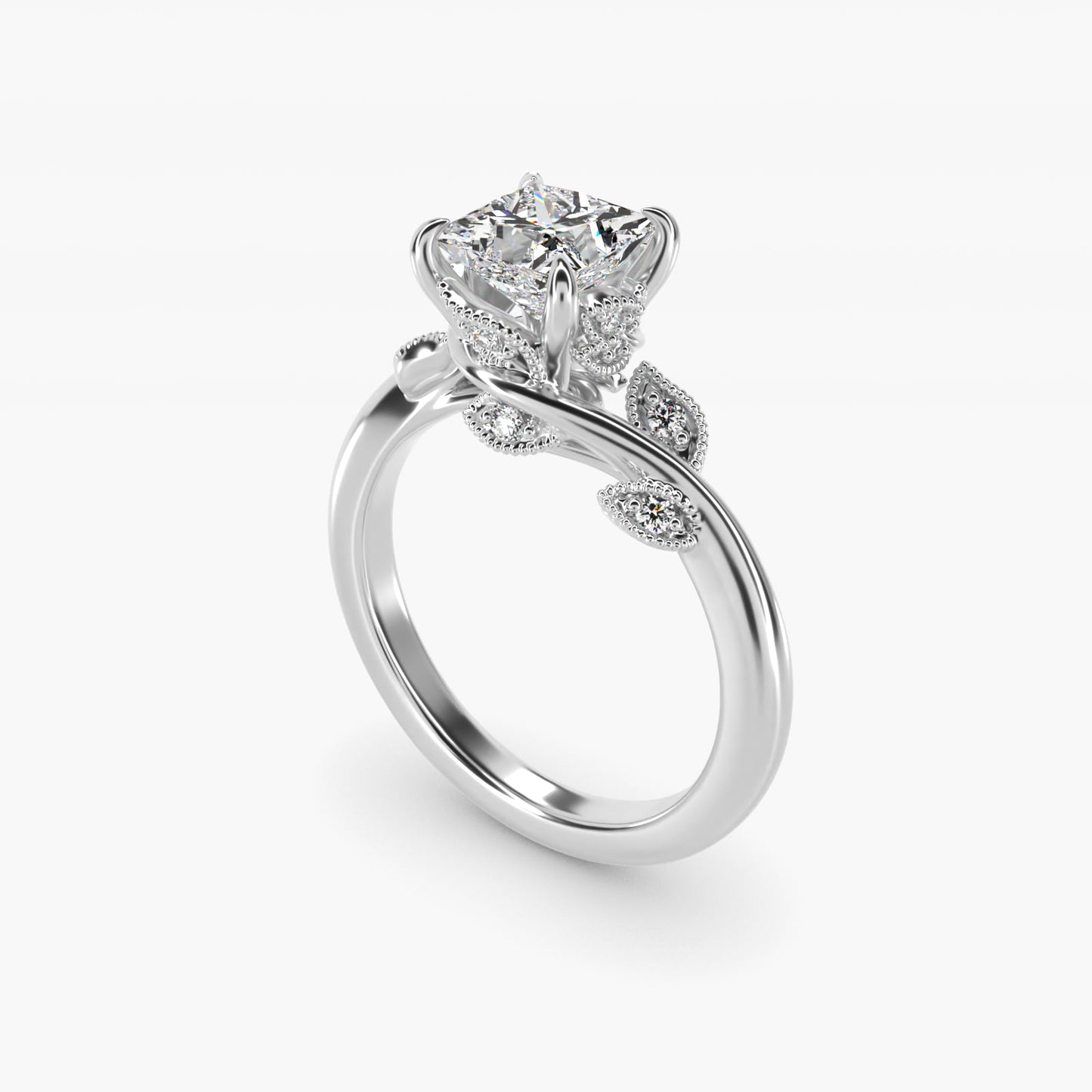 Entangled Vines Side Stone Diamond Engagement Ring In 18k White Gold By James Allen - Princess Center