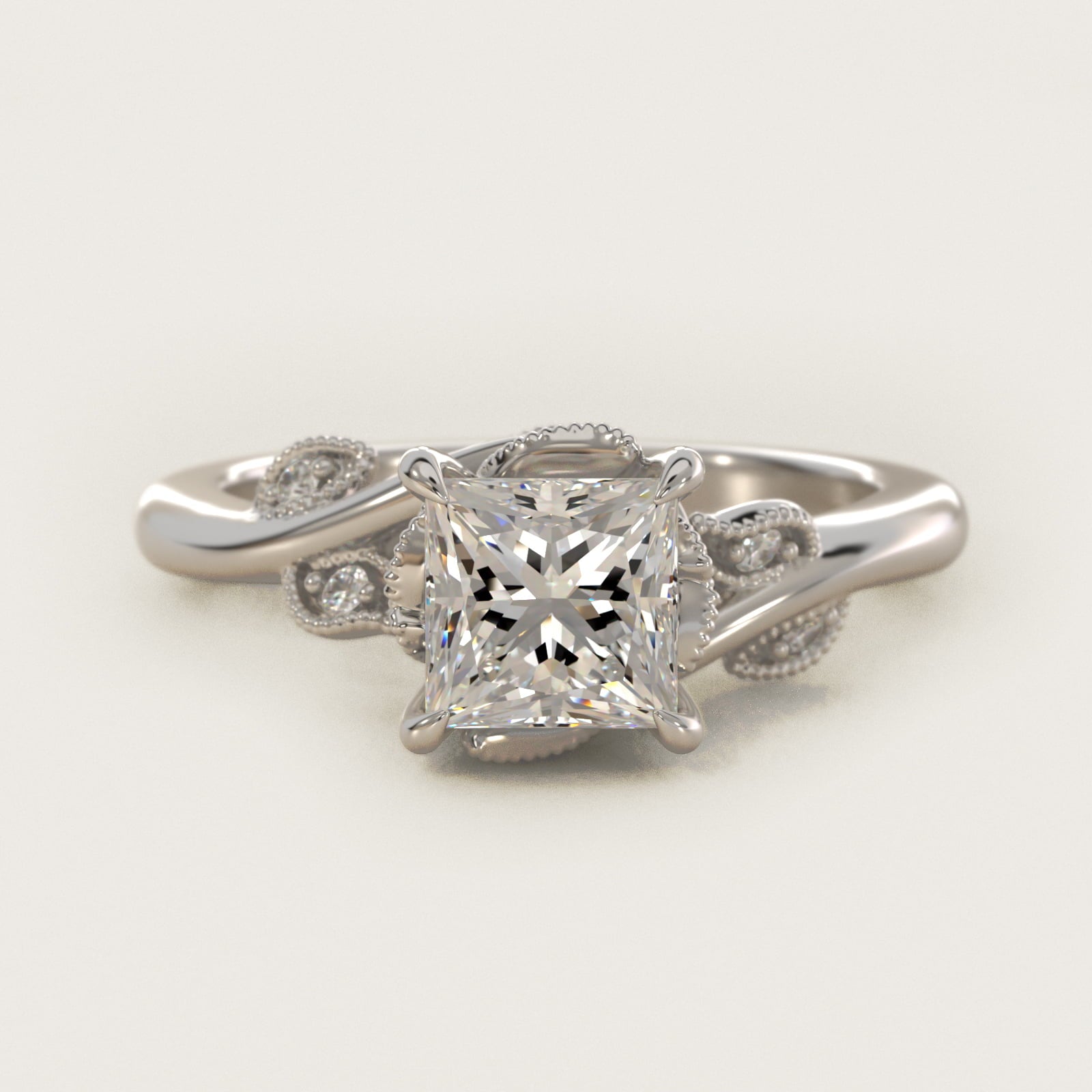 Entangled Vines Side Stone Diamond Engagement Ring In 18k White Gold By James Allen - Princess Center