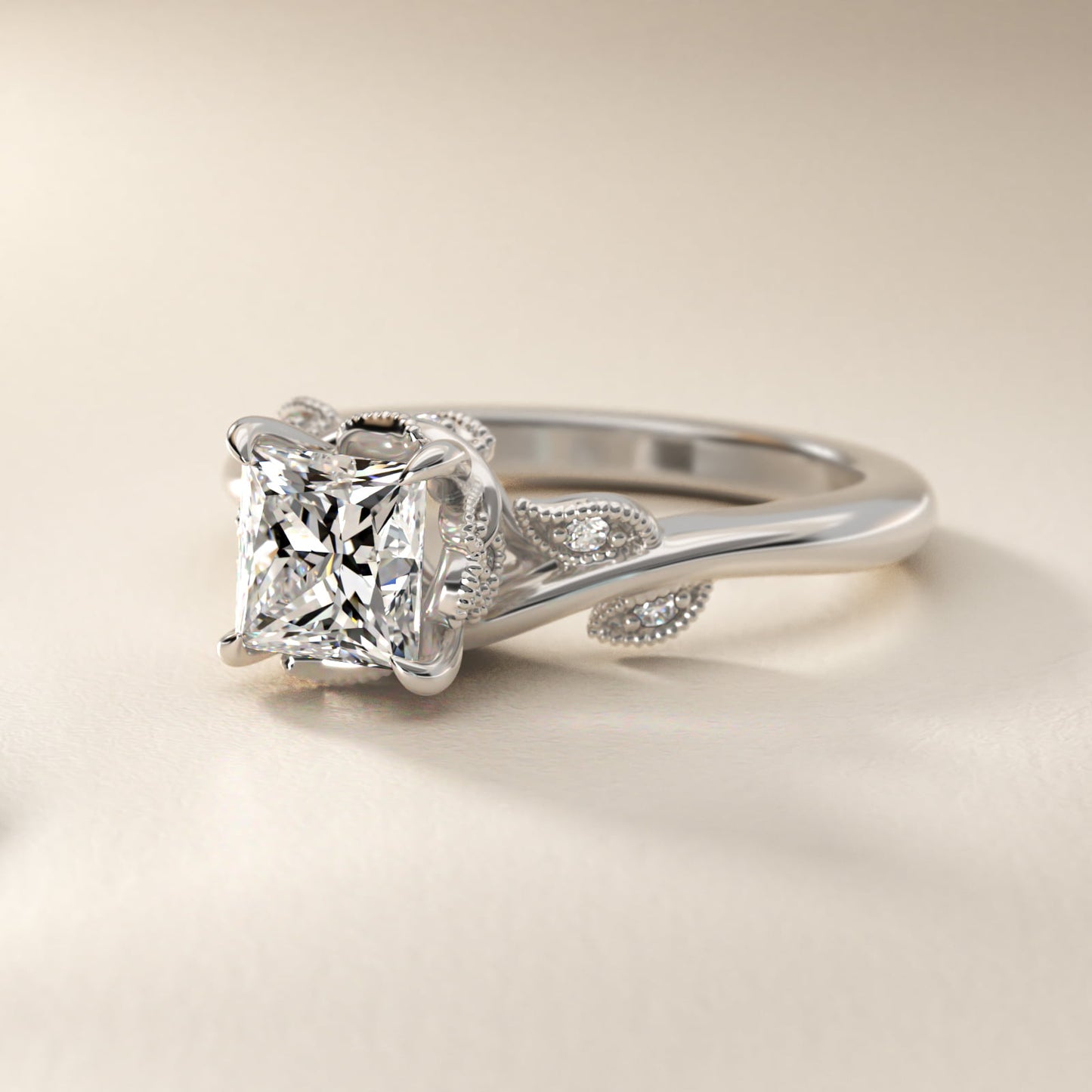 Entangled Vines Side Stone Diamond Engagement Ring In 18k White Gold By James Allen - Princess Center