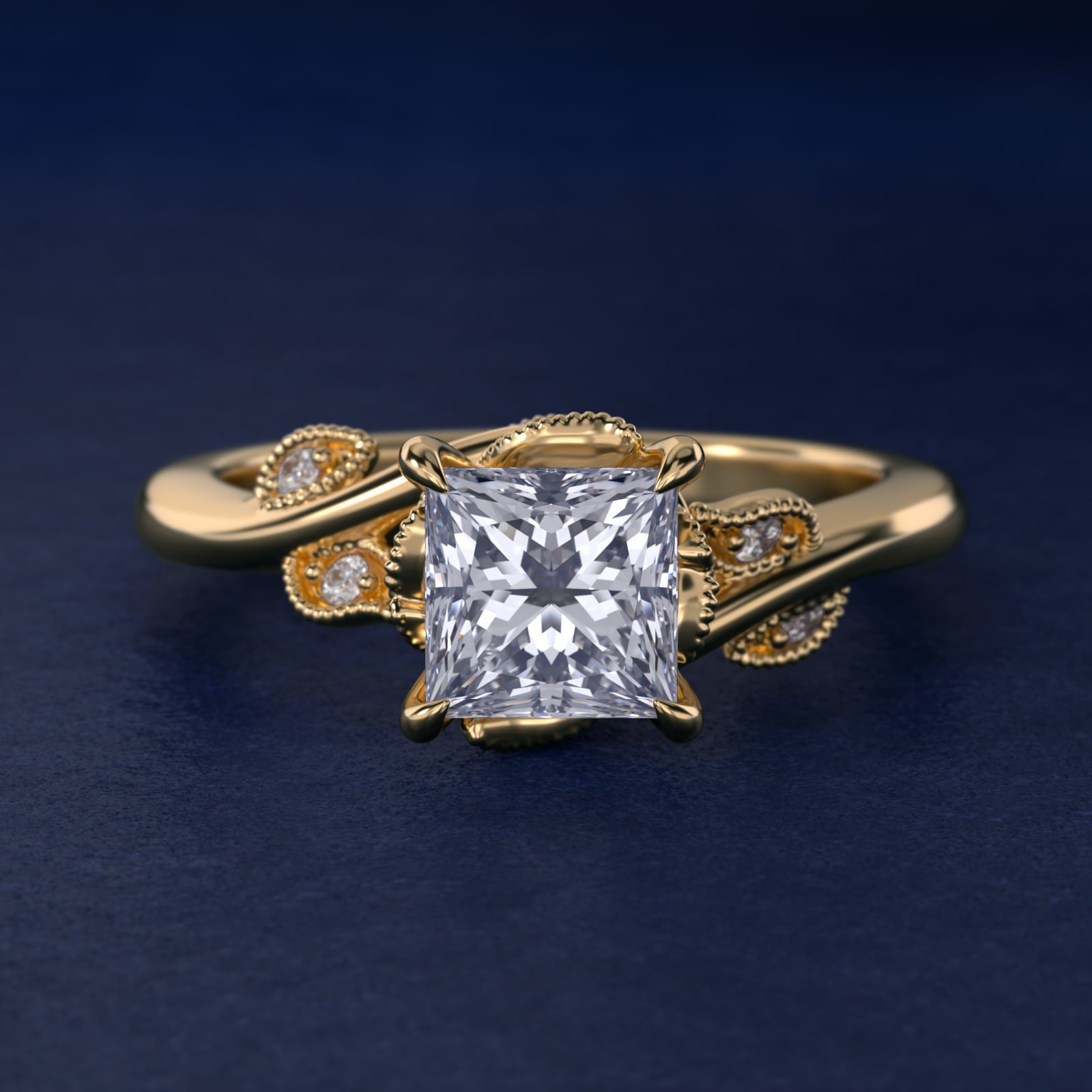 Entangled Vines Side Stone Diamond Engagement Ring In 14K Yellow Gold By James Allen - Princess Center