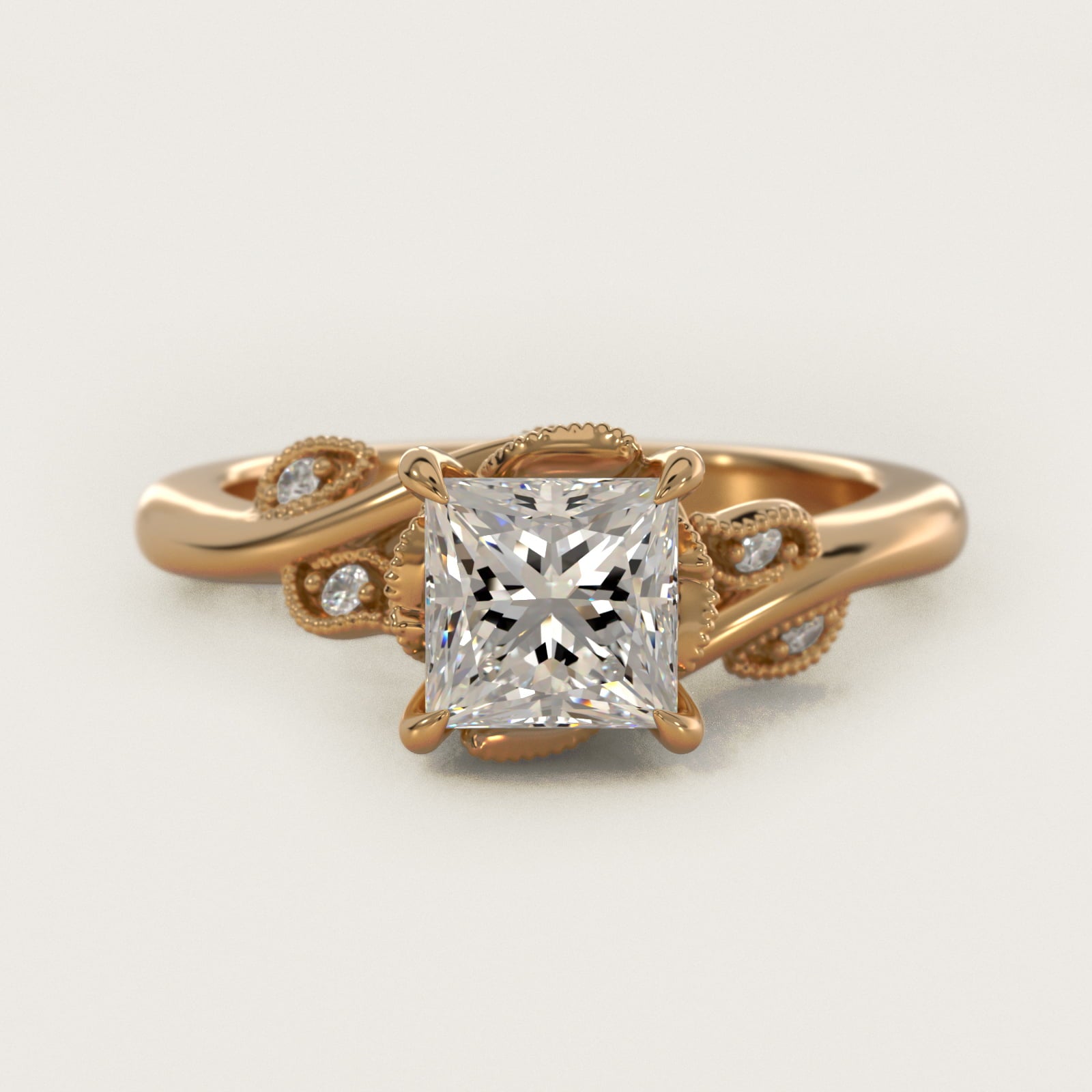 Entangled Vines Side Stone Diamond Engagement Ring In 18k Yellow Gold By James Allen - Princess Center