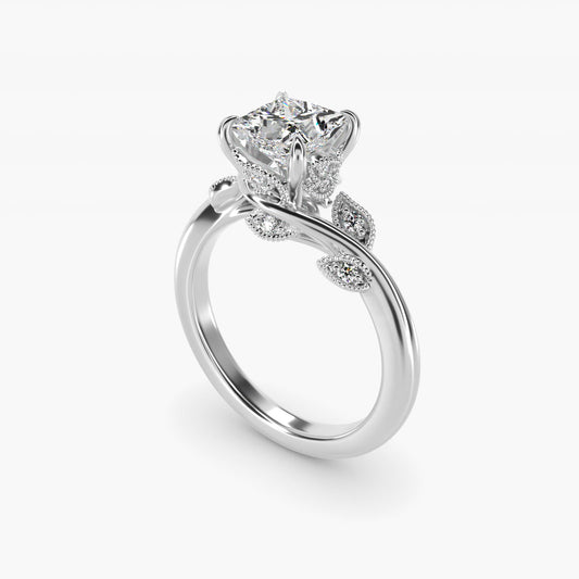 Entangled Vines Side Stone Diamond Engagement Ring In Platinum By James Allen - Princess Center