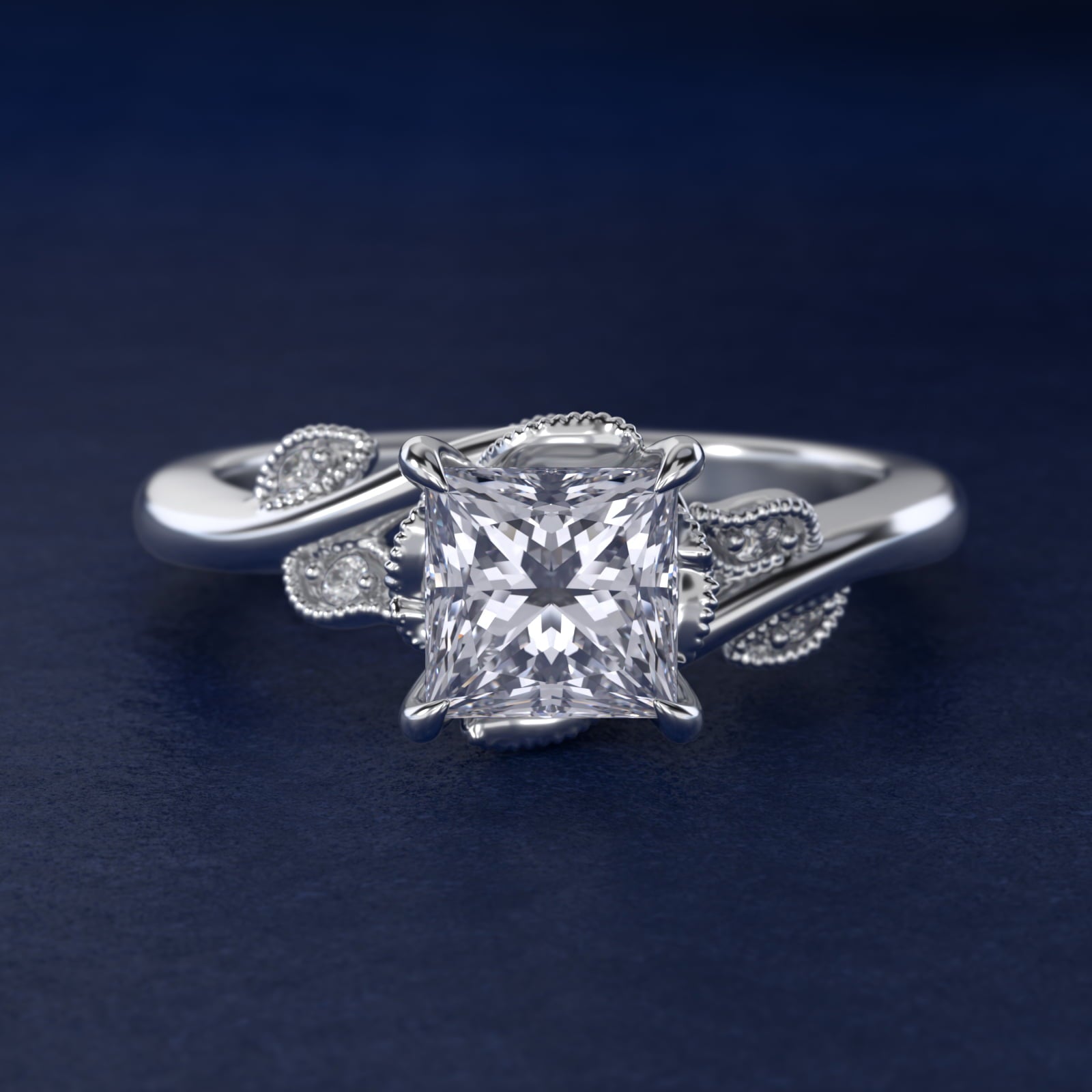 Entangled Vines Side Stone Diamond Engagement Ring In Platinum By James Allen - Princess Center
