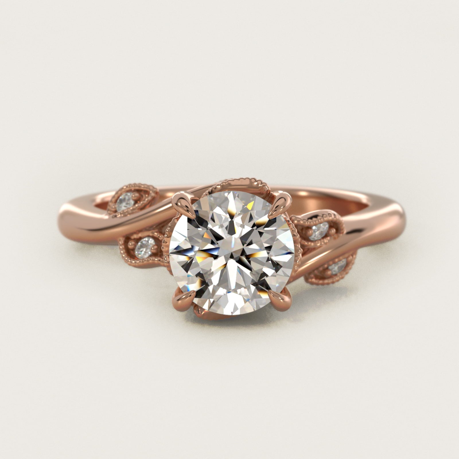 Entangled Vines Side Stone Diamond Engagement Ring In 14K Rose Gold By James Allen - Round Center