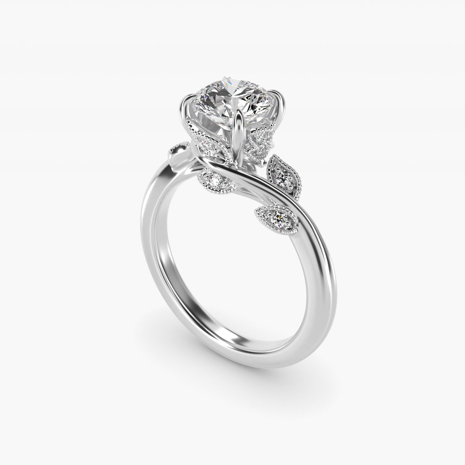 Entangled Vines Side Stone Diamond Engagement Ring In 14K White Gold By James Allen - Round Center