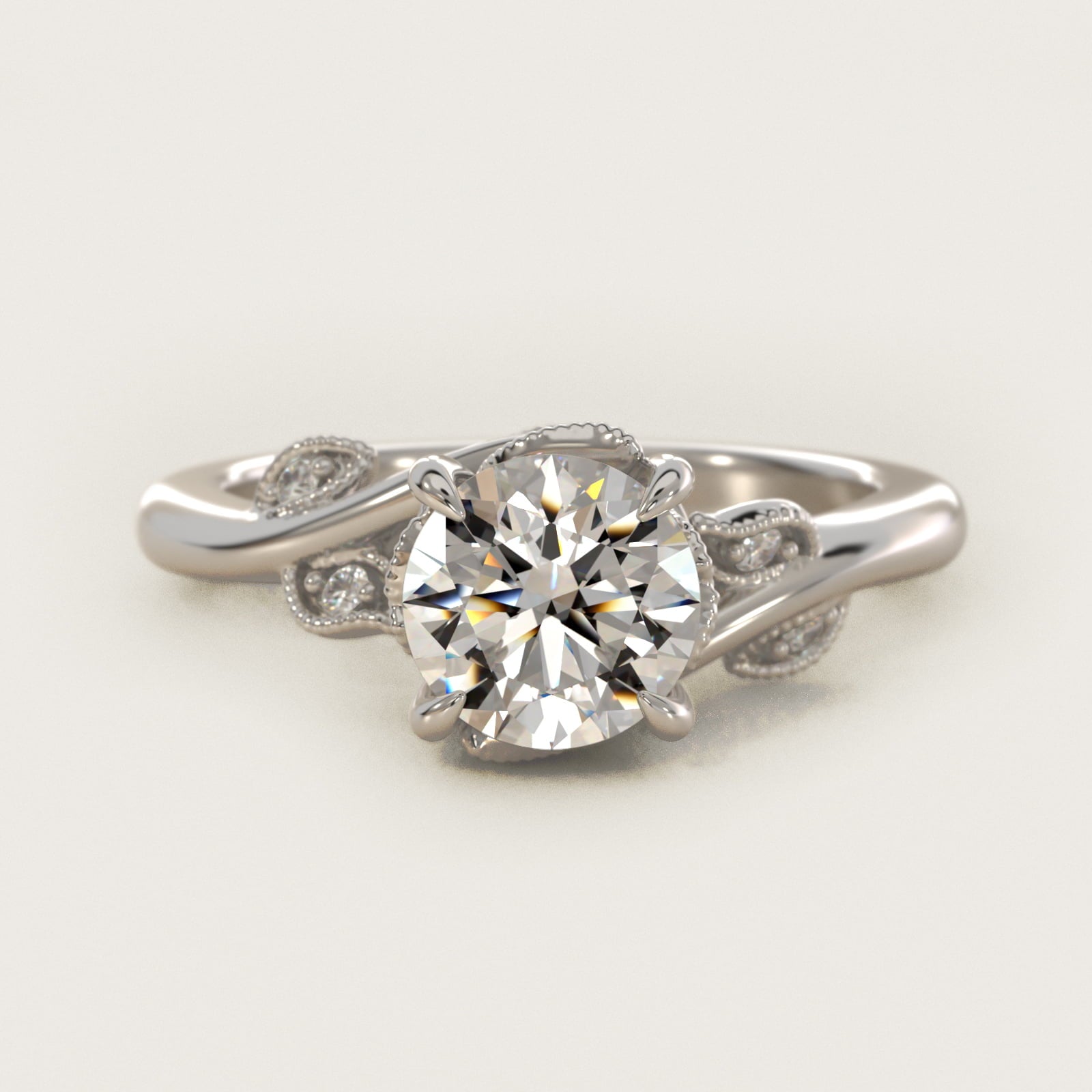 Entangled Vines Side Stone Diamond Engagement Ring In 14K White Gold By James Allen - Round Center