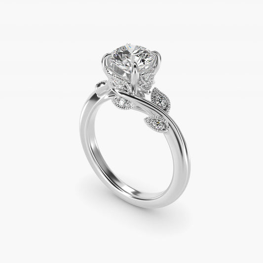 Entangled Vines Side Stone Diamond Engagement Ring In Platinum By James Allen - Round Center
