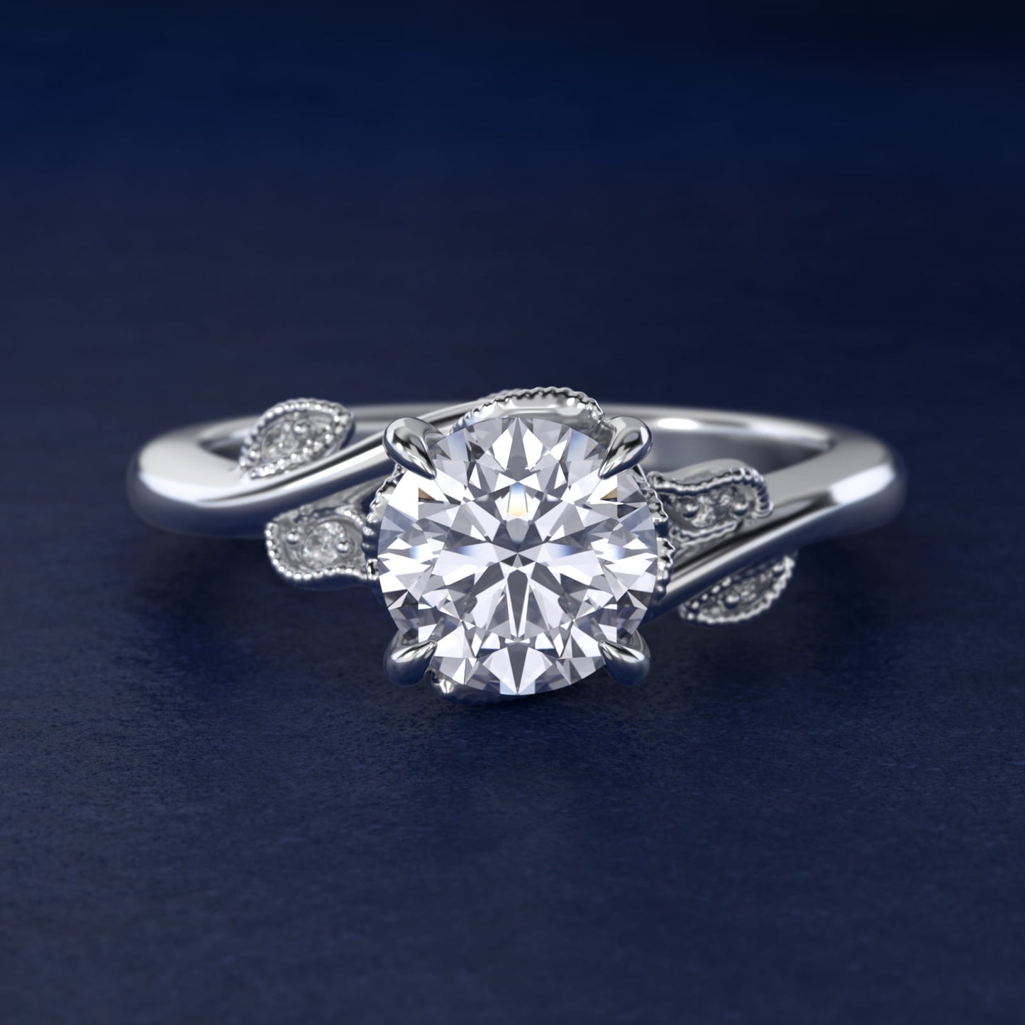 Entangled Vines Side Stone Diamond Engagement Ring In Platinum By James Allen - Round Center