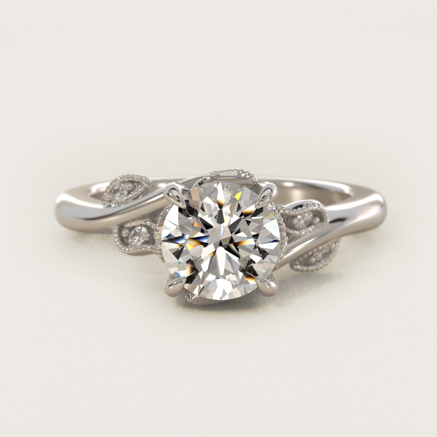 Entangled Vines Side Stone Diamond Engagement Ring In Platinum By James Allen - Round Center