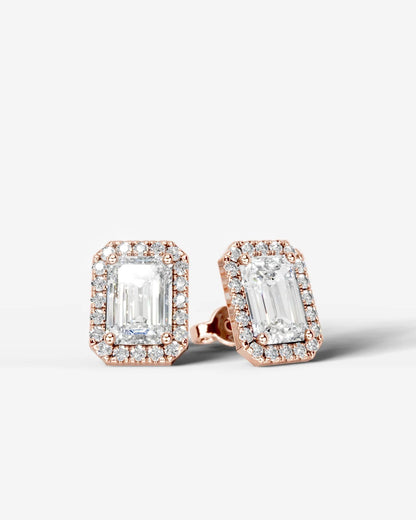 Erica Lab Grown Diamond Earrings Emerald - Rose Gold