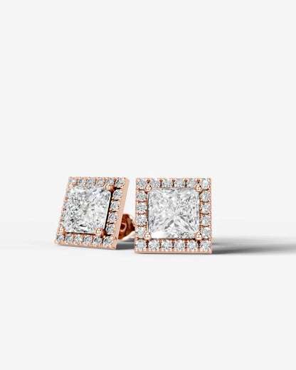 Erica Lab Grown Diamond Earrings Princess - Rose Gold