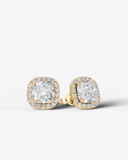 Erica Lab Grown Diamond Earrings Square Cushion - Yellow Gold
