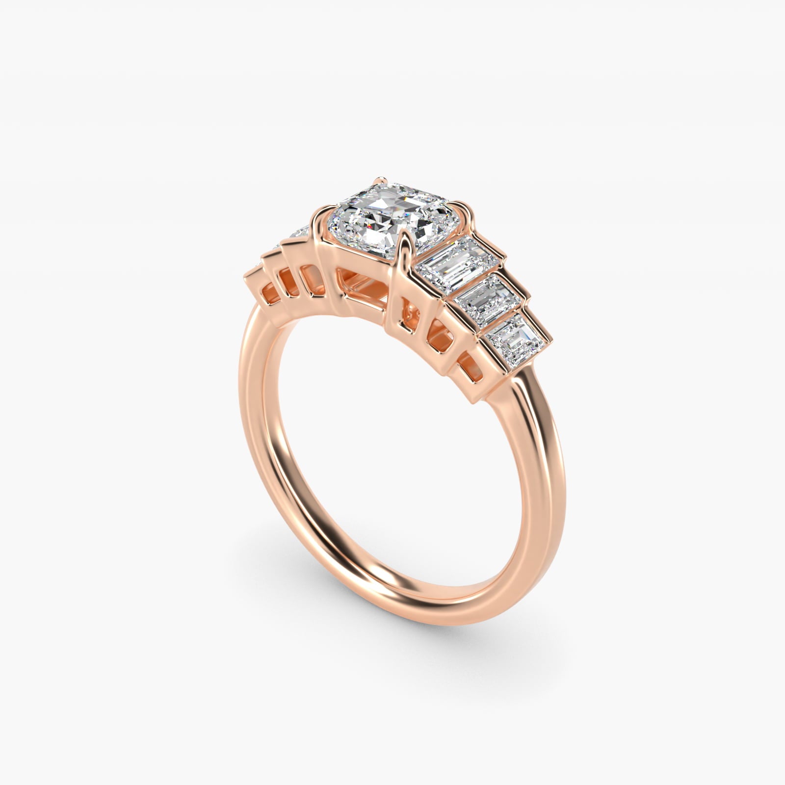 Escalating Baguette Side Stone Diamond Engagement Ring In 14K Rose Gold By James Allen - Asscher Center