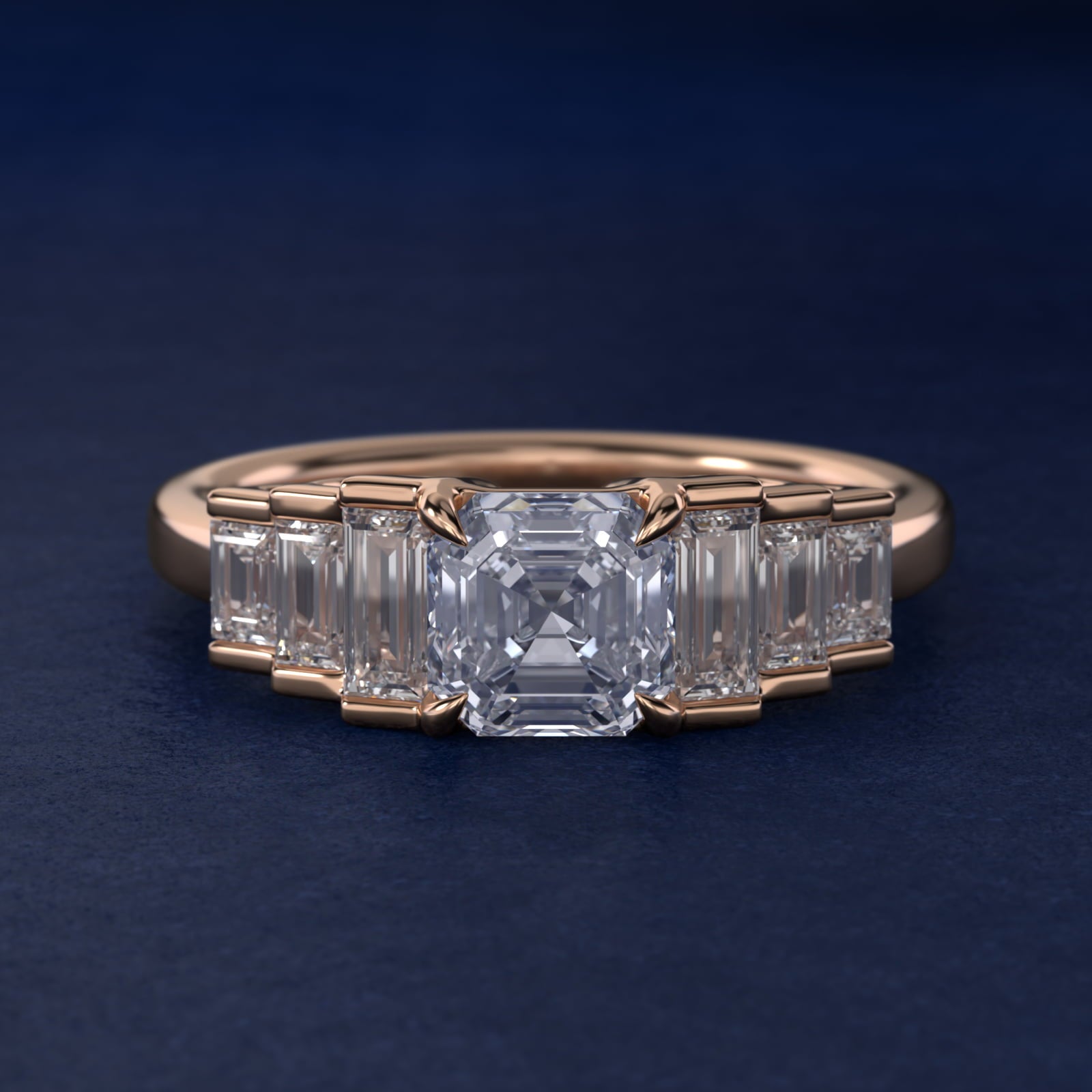 Escalating Baguette Side Stone Diamond Engagement Ring In 14K Rose Gold By James Allen - Asscher Center