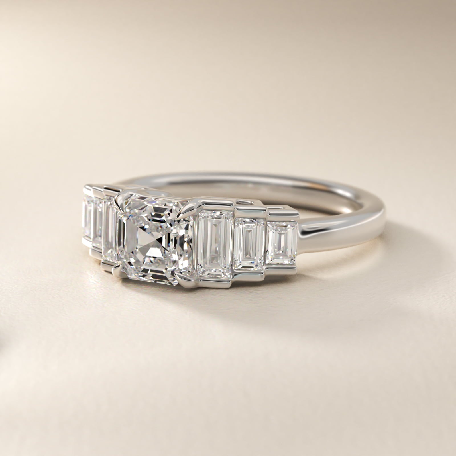 Escalating Baguette Side Stone Diamond Engagement Ring In 14K White Gold By James Allen - Asscher Center