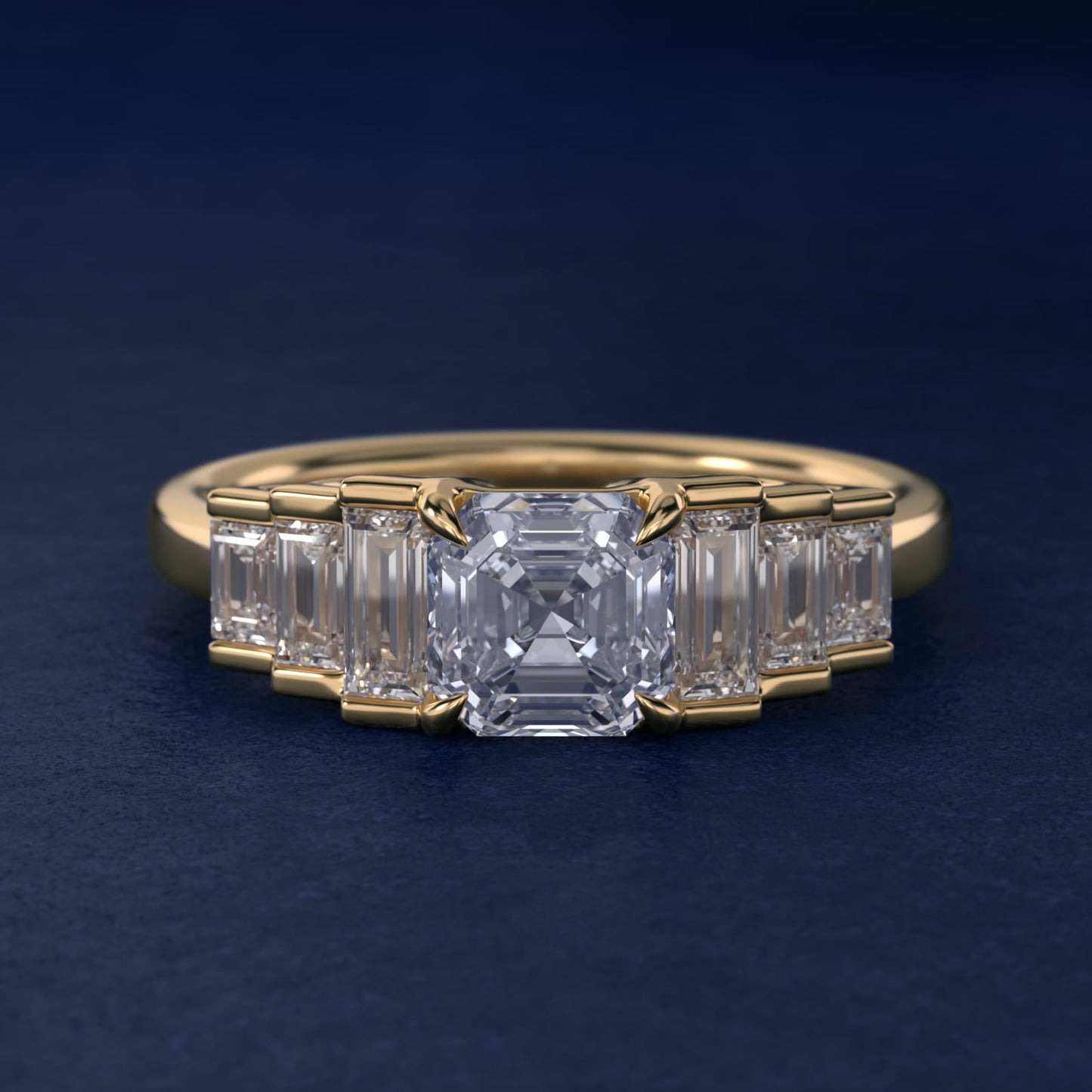 Escalating Baguette Side Stone Diamond Engagement Ring In 14K Yellow Gold By James Allen - Asscher Center
