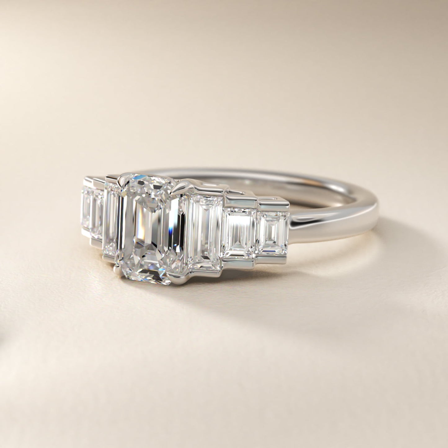 Escalating Baguette Side Stone Diamond Engagement Ring In Platinum By James Allen - Emerald Center