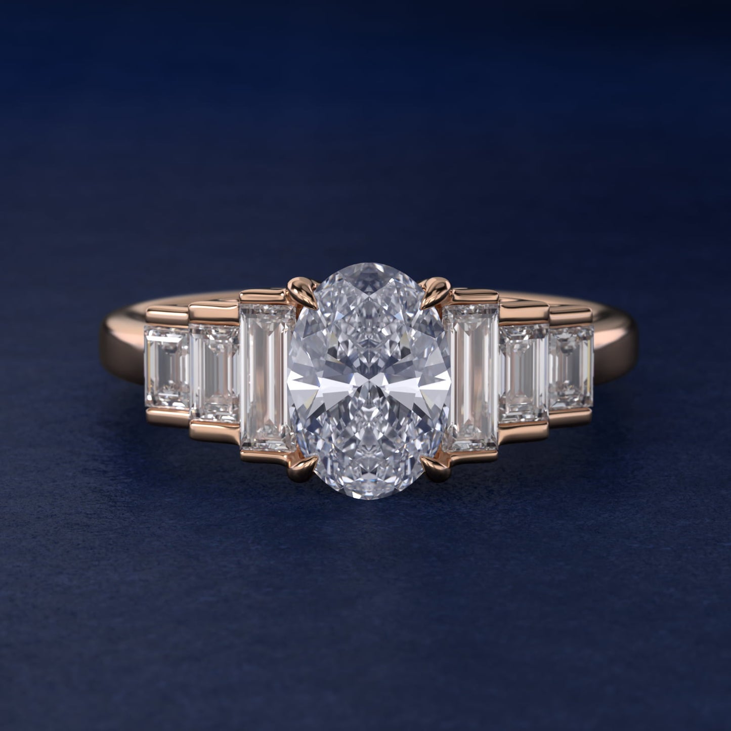 Escalating Baguette Side Stone Diamond Engagement Ring In 18k Rose Gold By James Allen - Oval Center