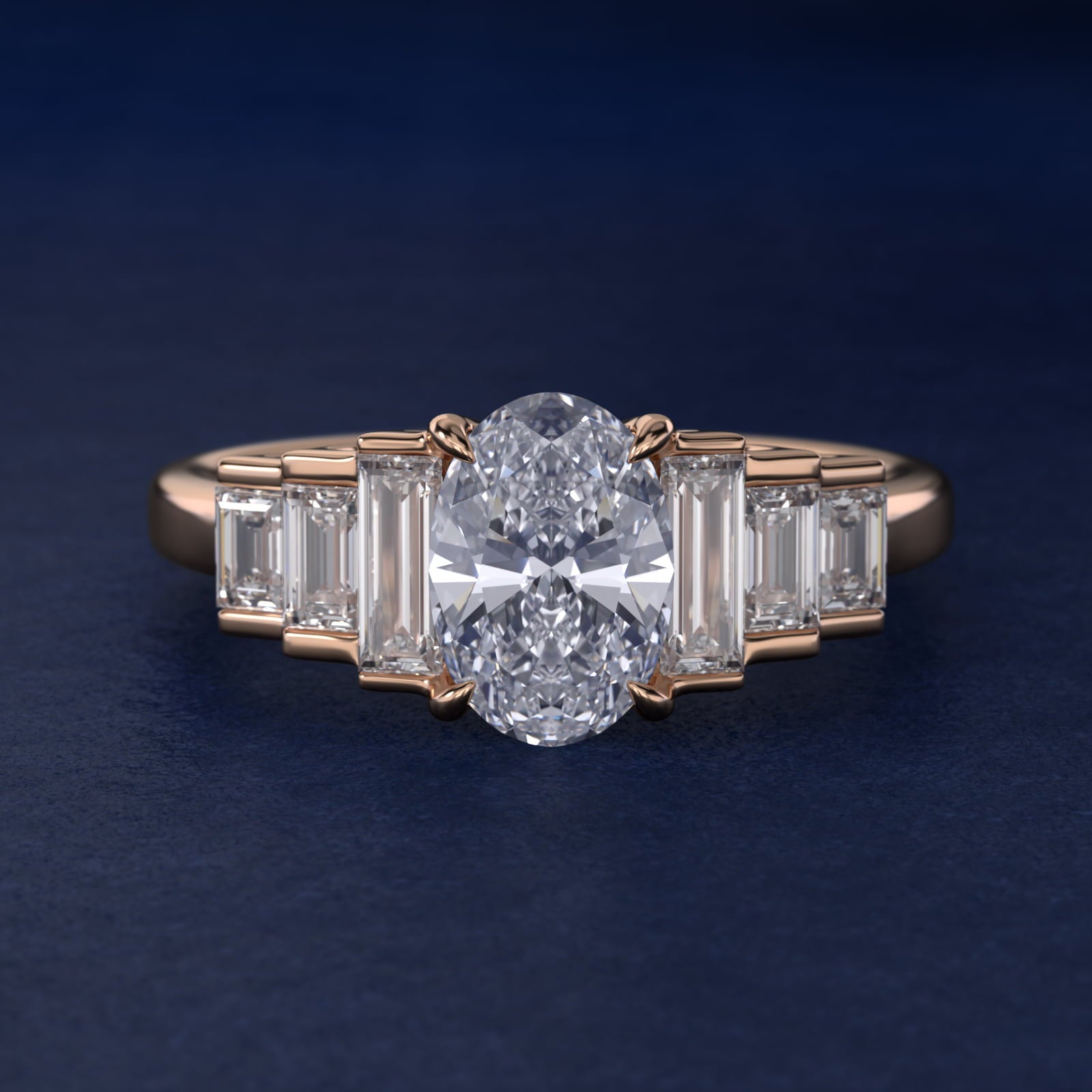 Escalating Baguette Side Stone Diamond Engagement Ring In 18k Rose Gold By James Allen - Oval Center