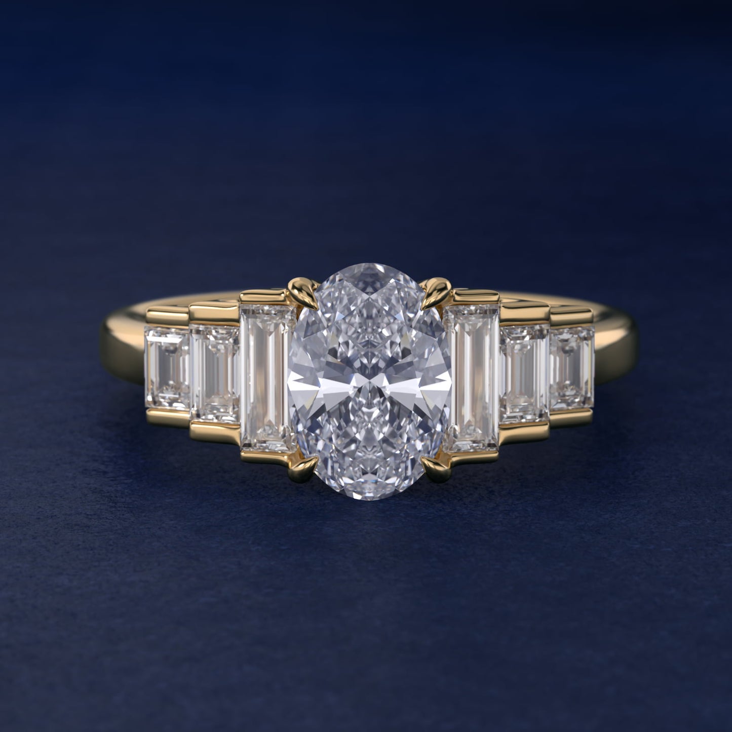 Escalating Baguette Side Stone Diamond Engagement Ring In 14K Yellow Gold By James Allen - Oval Center