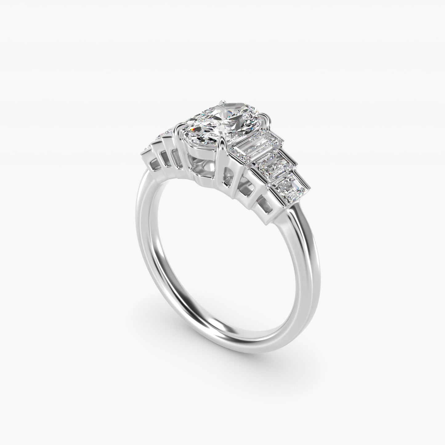 Escalating Baguette Side Stone Diamond Engagement Ring In Platinum By James Allen - Oval Center
