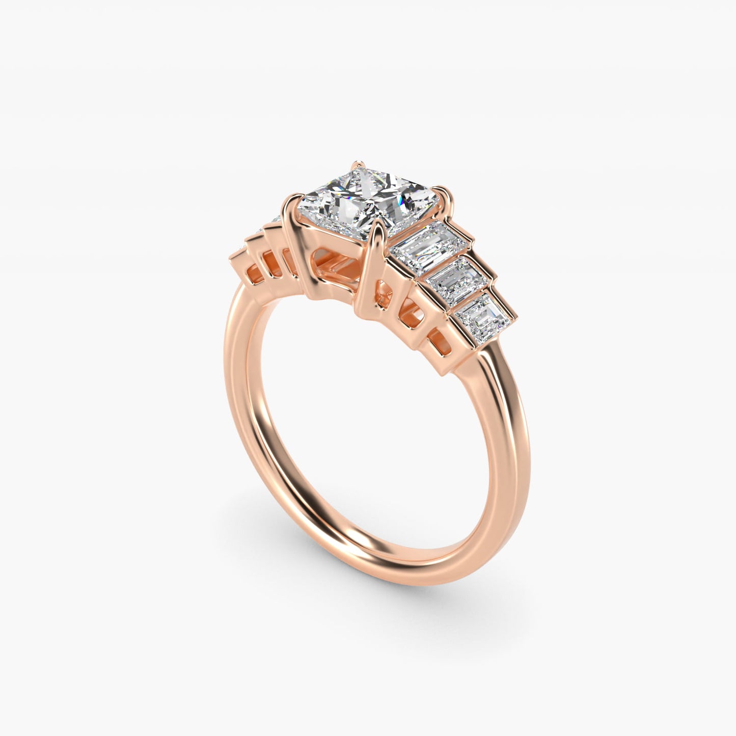 Escalating Baguette Side Stone Diamond Engagement Ring In 14K Rose Gold By James Allen - Princess Center
