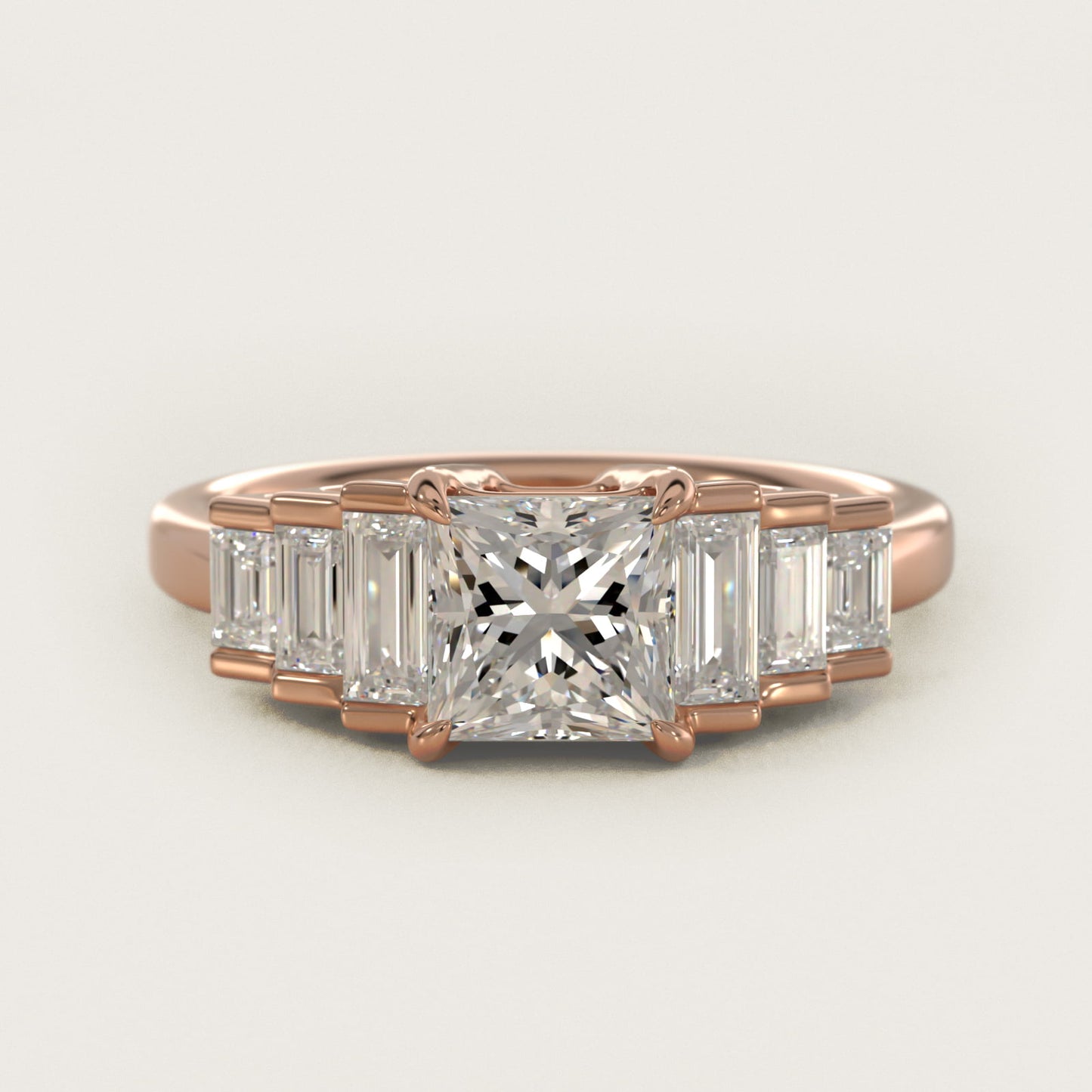 Escalating Baguette Side Stone Diamond Engagement Ring In 14K Rose Gold By James Allen - Princess Center