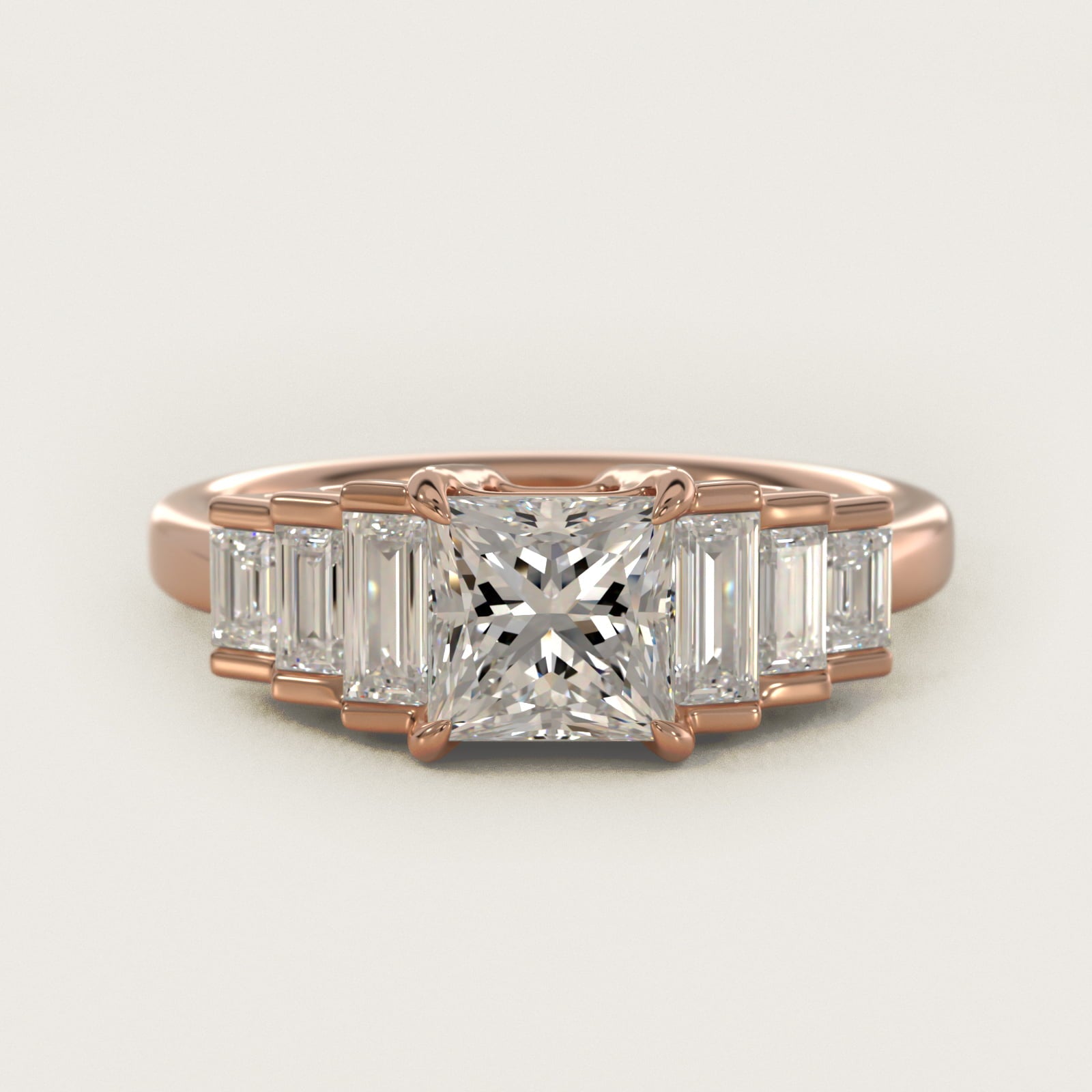 Escalating Baguette Side Stone Diamond Engagement Ring In 14K Rose Gold By James Allen - Princess Center