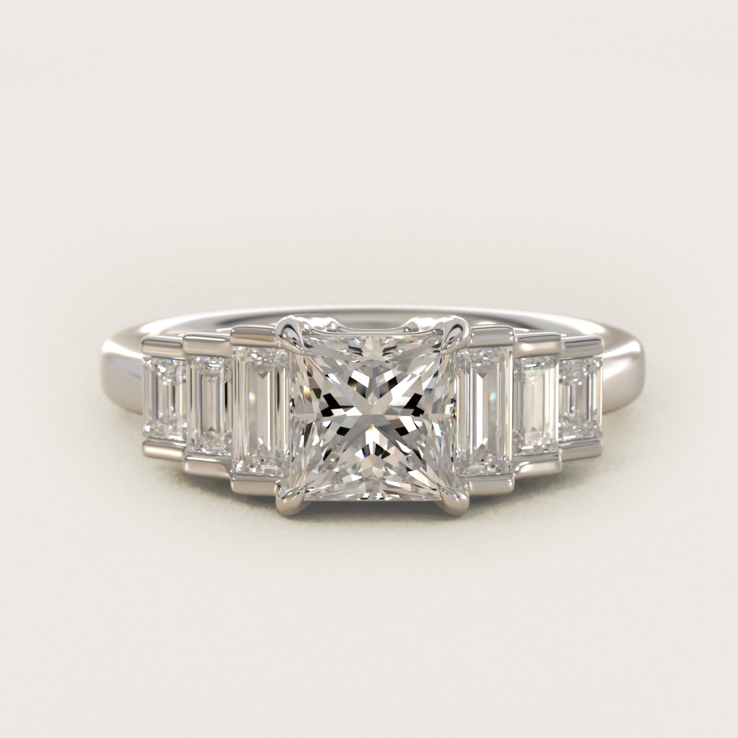 Escalating Baguette Side Stone Diamond Engagement Ring In 18k White Gold By James Allen - Princess Center