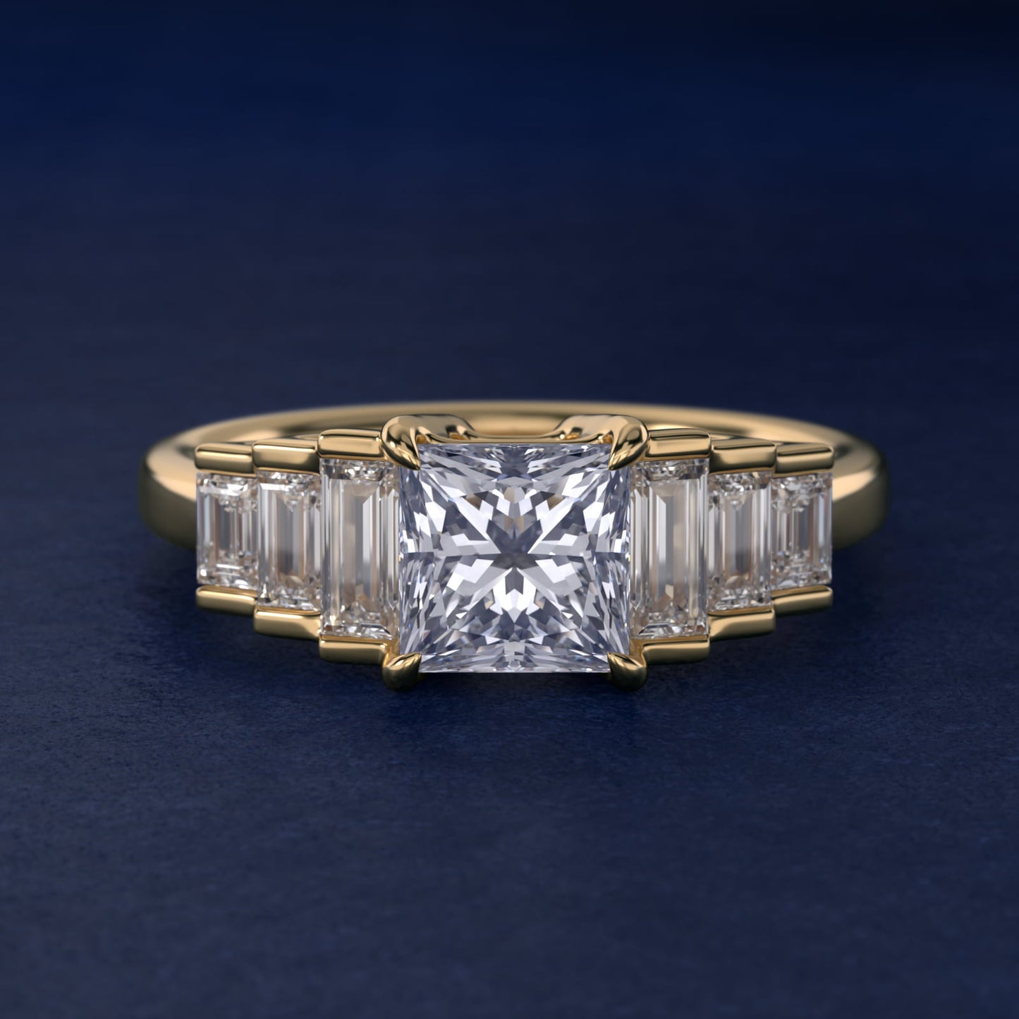 Escalating Baguette Side Stone Diamond Engagement Ring In 14K Yellow Gold By James Allen - Princess Center