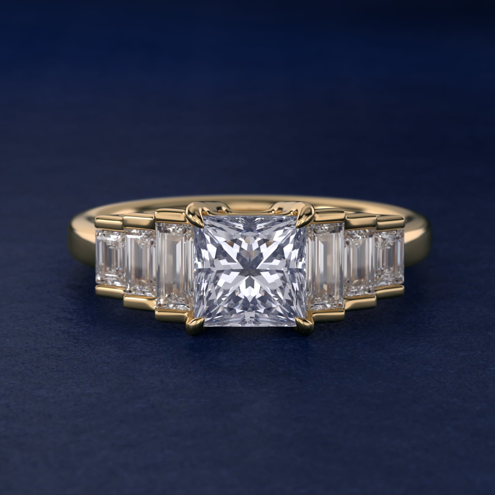 Escalating Baguette Side Stone Diamond Engagement Ring In 14K Yellow Gold By James Allen - Princess Center