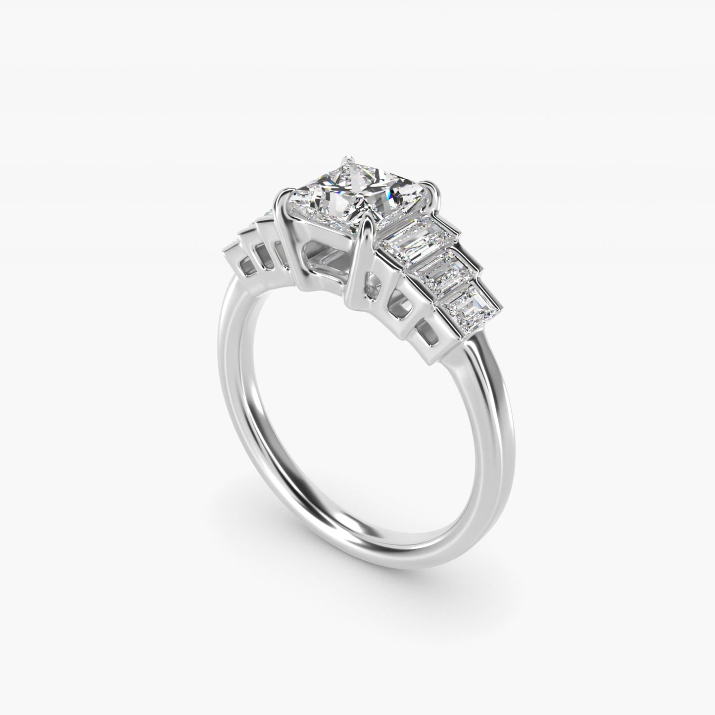 Escalating Baguette Side Stone Diamond Engagement Ring In Platinum By James Allen - Princess Center