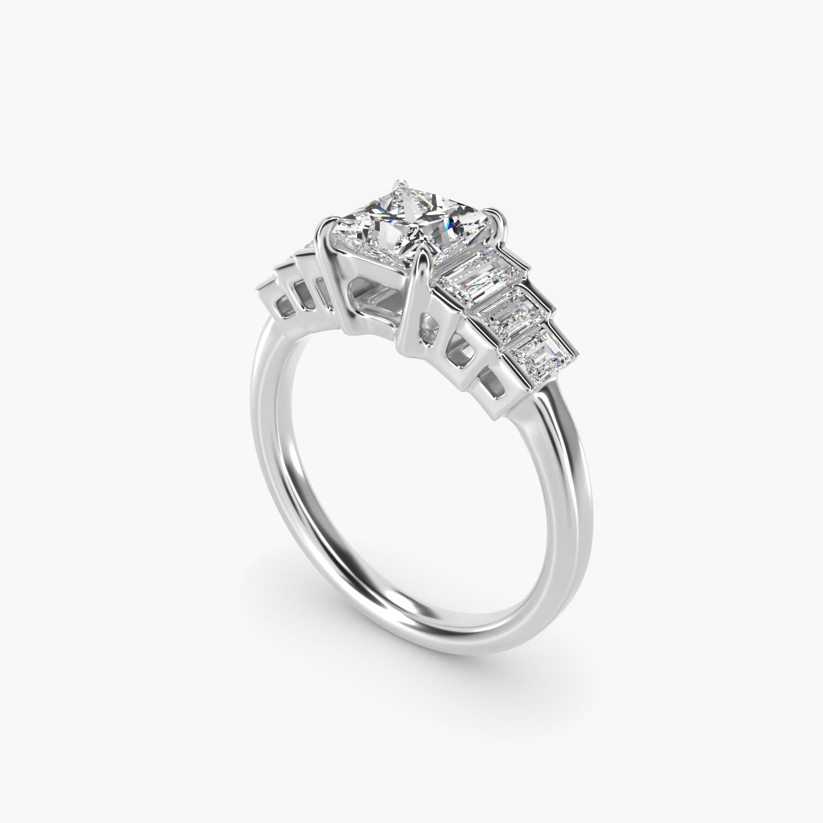 Escalating Baguette Side Stone Diamond Engagement Ring In Platinum By James Allen - Princess Center