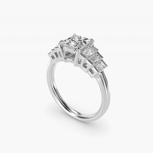 Escalating Baguette Side Stone Diamond Engagement Ring In Platinum By James Allen - Princess Center