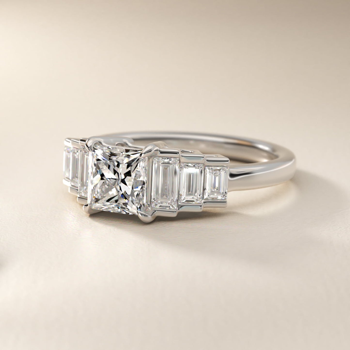 Escalating Baguette Side Stone Diamond Engagement Ring In Platinum By James Allen - Princess Center
