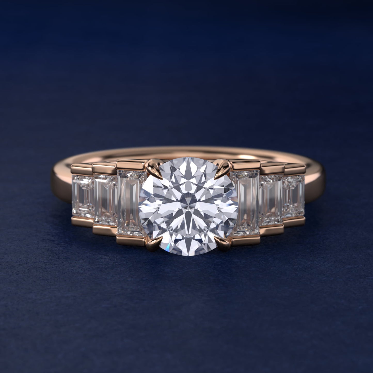 Escalating Baguette Side Stone Diamond Engagement Ring In 18k Rose Gold By James Allen - Round Center