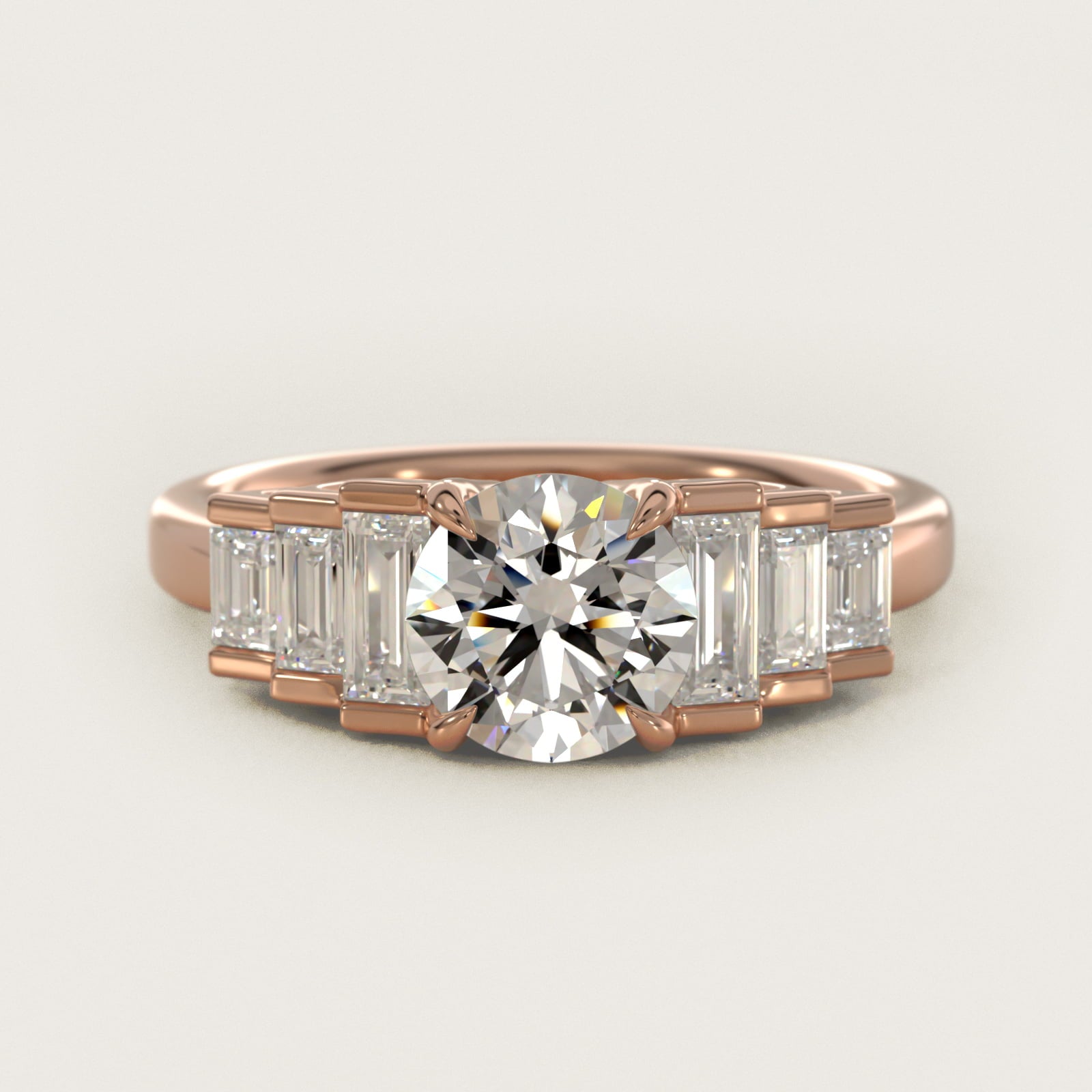 Escalating Baguette Side Stone Diamond Engagement Ring In 18k Rose Gold By James Allen - Round Center