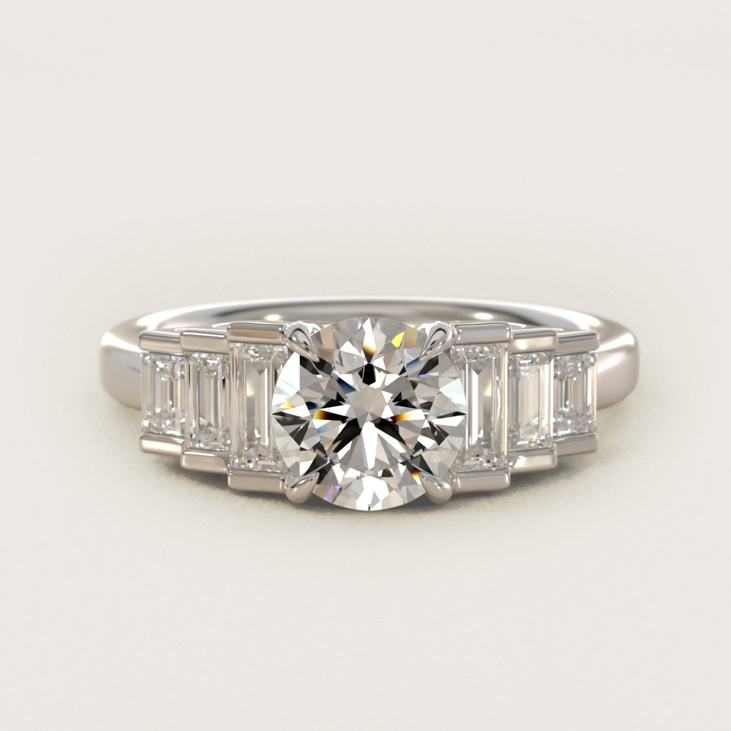 Escalating Baguette Side Stone Diamond Engagement Ring In 14K White Gold By James Allen - Round Center