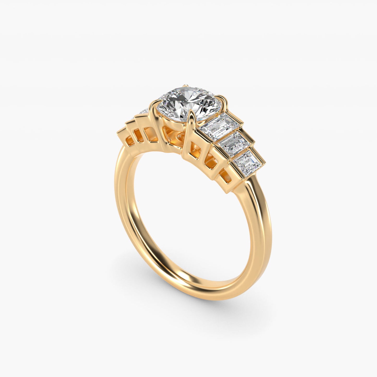 Escalating Baguette Side Stone Diamond Engagement Ring In 18k Yellow Gold By James Allen - Round Center