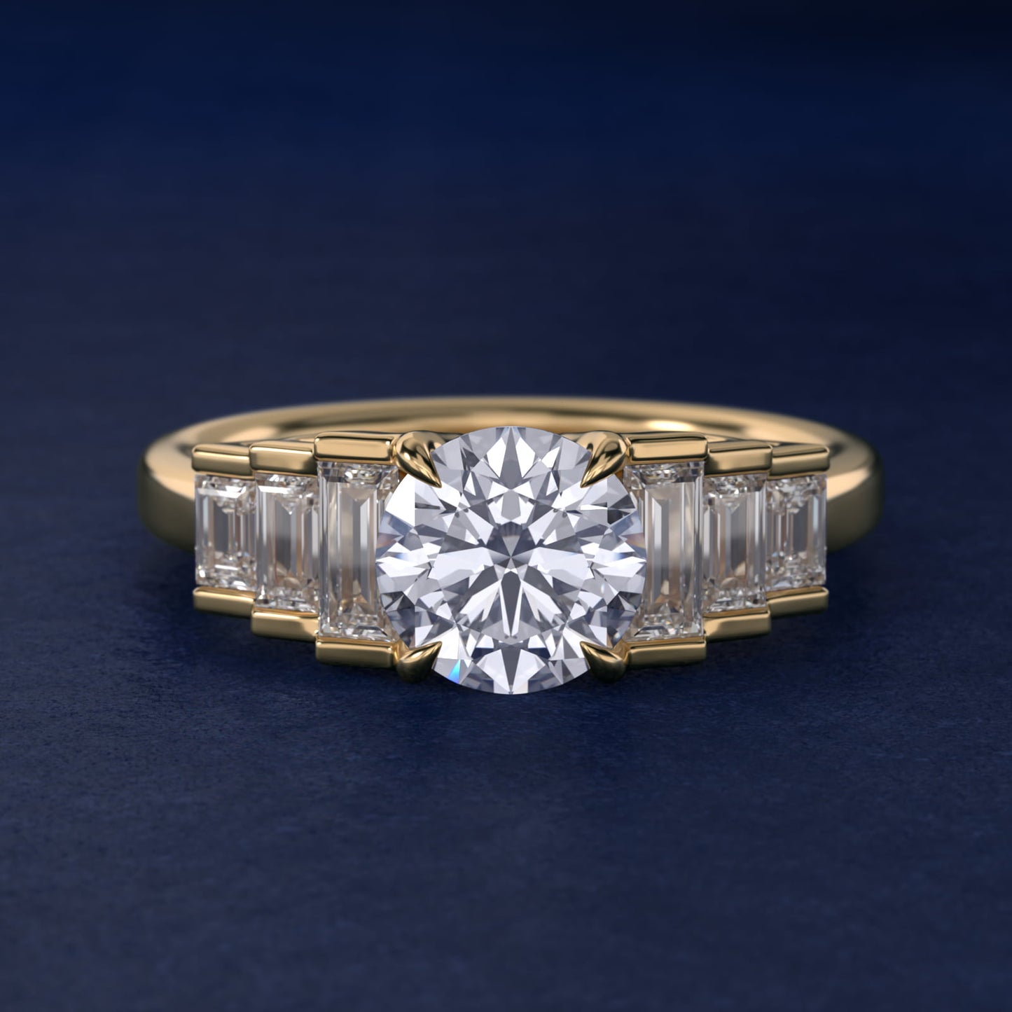 Escalating Baguette Side Stone Diamond Engagement Ring In 18k Yellow Gold By James Allen - Round Center