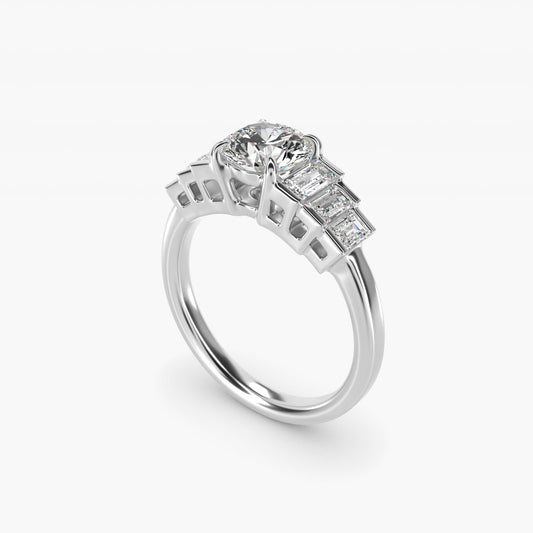Escalating Baguette Side Stone Diamond Engagement Ring In Platinum By James Allen - Round Center